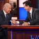 Illustration for article titled UPDATED: The real Joe Biden found the real Stephen Colbert on last night’s iLate Show/i